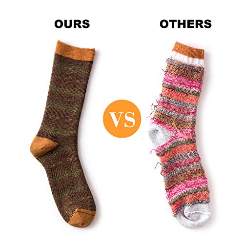 Gonii Pairs Womens Comfy Wool Cotton Socks Vintage Warm and Cozy Knit Crew Socks for All Seasons Casual Socks (1pair-Tan+Green, Shoe Size 9-12)