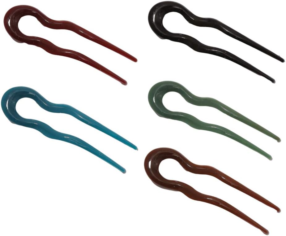 FRCOLOR 5pcs French Hair Fork Celluloid Chignon Hair Pins Hair Updo U-Shaped Hairpins Braid Twist Bobby Pins for Buns