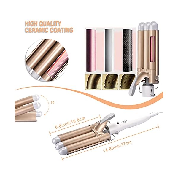 Hair-Curler-Yalixuan-3-Barrel-Hair-Waver-25mm-Hair-Curling-Wand-with-Heat-Resistant-Glove-and-2-Hair-Clips-2-Temperature-Mode-Control-for-Long-or-Short-Hair-Hot-Pressing-Styling-Tool-White-Gold Hair Curler, Yalixuan 3 Barrel Hair Waver, 25mm Hair Curling Wand with Heat-Resistant Glove and 2 Hair Clips, 2…