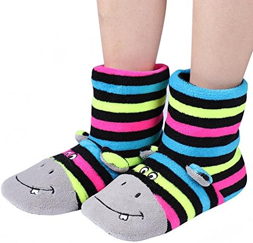 Super Soft Winter Animals Slipper Boots Socks Women's Comfortable Cozy Slipper Socks (Hippo)