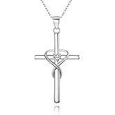 EVER FAITH 925 Sterling Silver Birthstone Cross Necklace for Women, Heart Cubic Zirconia Infinity Pendant Necklaces Birthday/Mothers Day/Valentines/Christmas Jewelry Gift for Her