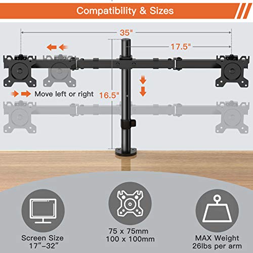 Perlegear Dual Monitor Stand Articulating Full Motion Arm Desk Mount