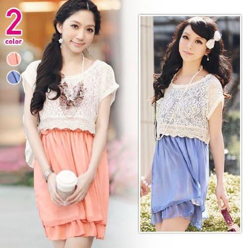 Amazon クロシェレーストップス ノースリーブシフォンワンピースのセット Yy6455 ピンク 青色 250gピンク色 ワンピース チュニック 通販