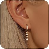 CAROVO Dangle Earrings for Women Trendy 14K Gold/Silver Plated Hoop Earrings for Women Dainty CZ Huggie Drop Dangling Earrings Hypoallergenic Jewelry Gift