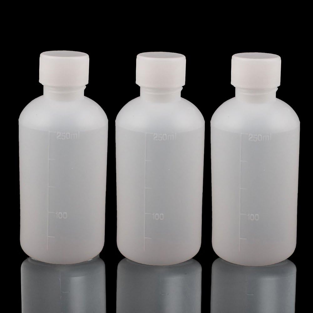 Bezall 10Pcs 250ml PE Plastic Empty Small Mouth Graduated Lab Chemical Container Reagent Bottle Sample Sealing Liquid Medicine Bottles