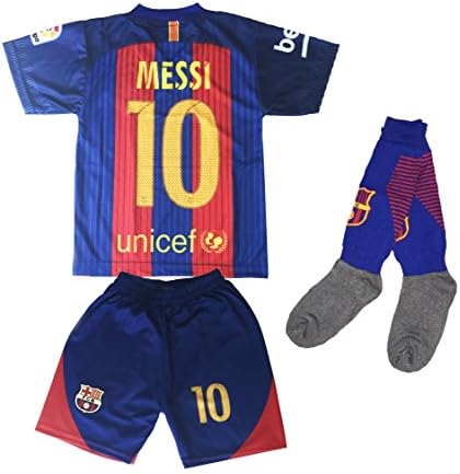 Youth FC Barcelona Messi 10 Jersey/Shorts Football Soccer (DriFit) (2-4 yrs, With Socks)