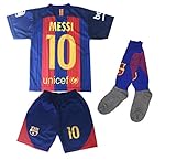 Hussain Tees Youth FC Barcelona Messi 10 Jersey/Shorts Football Soccer (Drifit)
