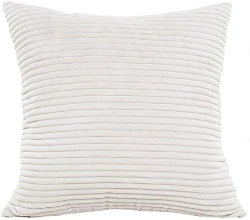 Doupoo Sofa Cushion Covers 18 x 18 White Beige,Decorative Square Solid Velvet Corduroy Throw Pillow Case With Invisible Zipper (18 x 18 inch, C-Beige White)