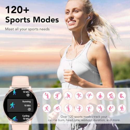 Elegant Women's Smartwatch with Phone Function, 1.39 Inch Full Touch Screen Fitness Tracker, 120+ Sports Modes, IP68 Waterproof Smart Watch with Heart Rate, SpO2, Sleep Monitor for iOS Android, Pink