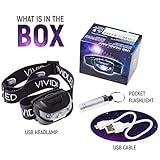 VIVIDLED USB Headlamp - Rechargeable Flashlight CREE 3W LED 300Lm with 3-mode: High, Medium, Flashing - Waterproof, Lightweight, Bright - Best for Camping, Fishing, Running, Reading, Repair Work