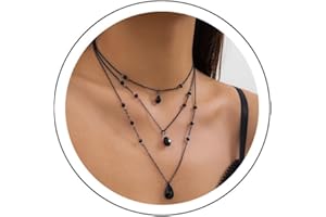 Cicod Gothic Y Necklace,Goth Black Red Crystal Bead Teardrop Necklace,Punk Y Necklace,Halloween Christmas New Year Jewelry Vampire Accessories for Women