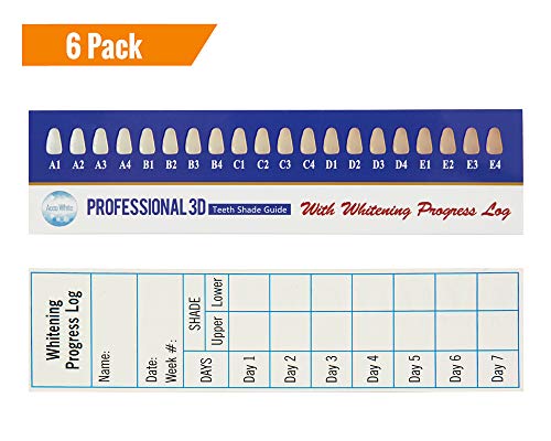 6 Pack Professional 3D Teeth Shade Guide with Whitening Daily Progress Log by Accu White (6 Pack, 6 week Supplies)