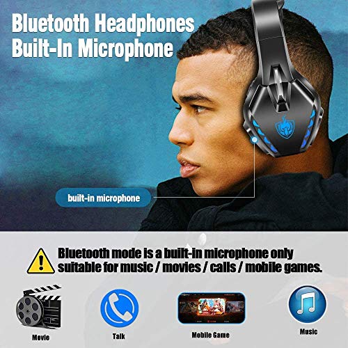 PHOINIKAS Gaming Headset für PS4, Xbox One, PC, Nintendo Switch, Wired Kopfhörer für Spiele mit Noise Cancelling-Mik und 7.1 Bass Surround, Wireless Bluetooth-Headset für Musik, 40H-Spielzeit - Blau