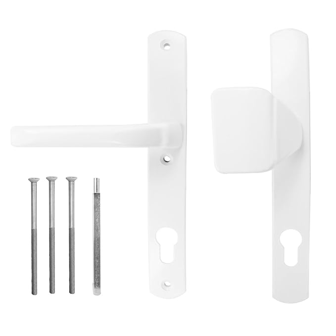 Türgriff/Türdrücker/Türklinke/Drückergarnitur DHS 92mm (Schildbreite 32mm) - Weiß RAL 9016 - mit Knauf