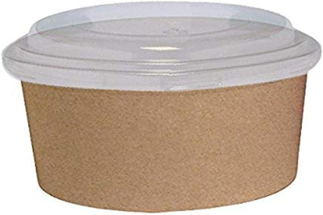Kraft Brown Round to-Go Bucket Container with Clear Plastic Lid (Case of 25), PacknWood - Paper Food Storage Containers (38 oz, 7.25" x 2.5") PK210PC1100K