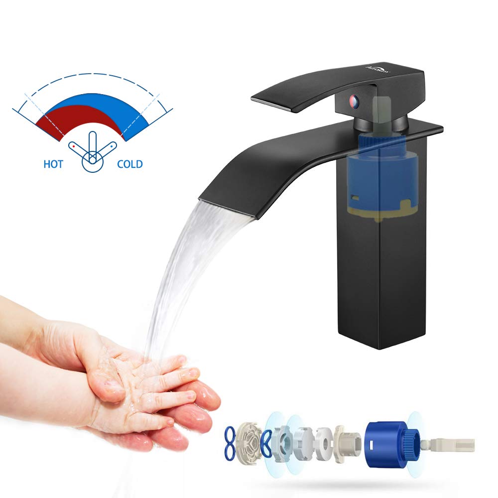 Rubinetto A Cascata Per Lavabo In Acciaio Inox – Monocomando Miscelatore Acqua Calda E Fredda – Oro Bianco, Versione Corta