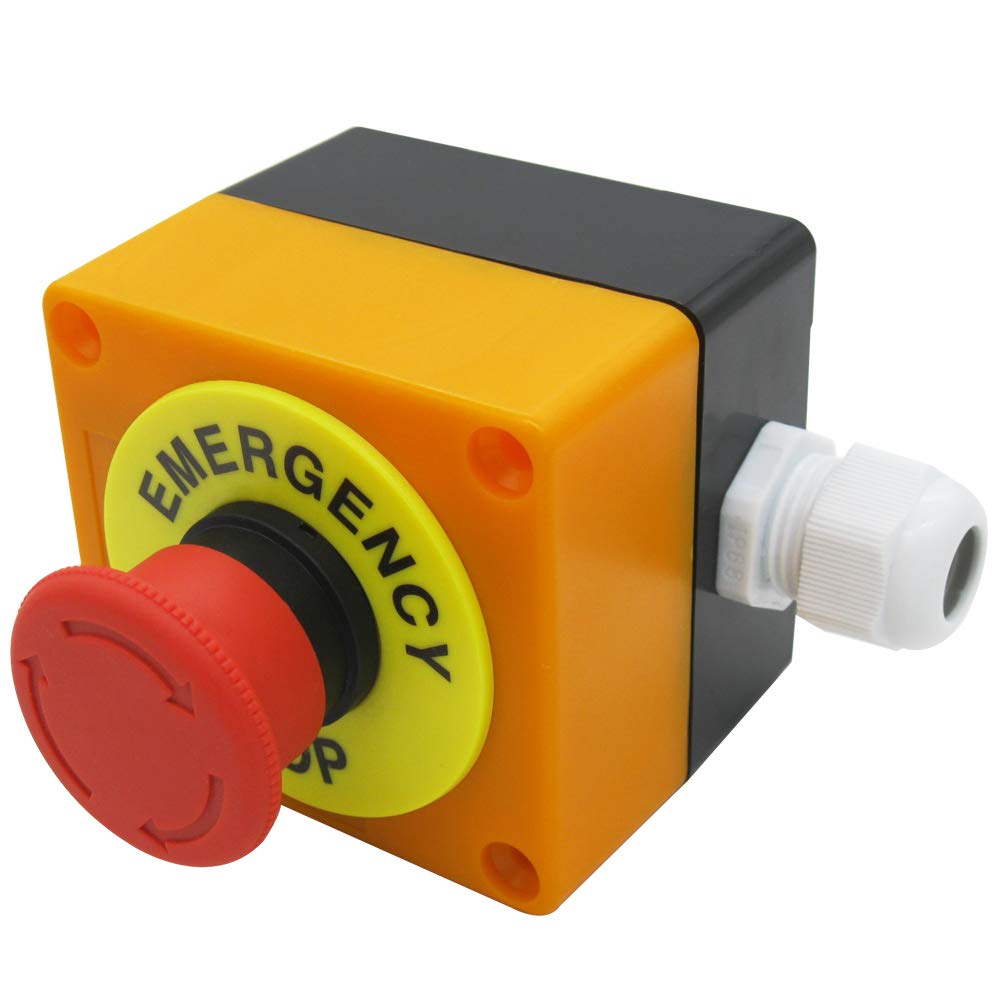 mxuteuk 22mm Red Mushroom Switch Station Box 1NC 1NO Red Mushroom Emergency Stop Push Button Switch Estop AC 660V 10A Switch Station Box,1 Year Warranty HB2-ES545-BOX-Y - Image 3