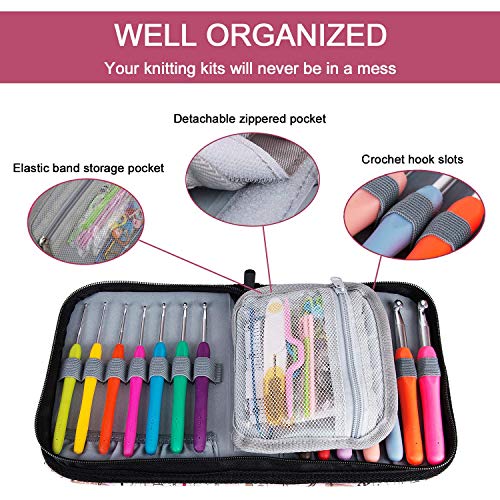 K Kwokker 48 Pieces Ergonomic Crochet Hooks Set with Cartoon Cat Case Grip Crochet Kit and Accessories for Beginners and Crocheters, Complete Accessories, Small Volume and Convenient to Carry, Pink, 2
