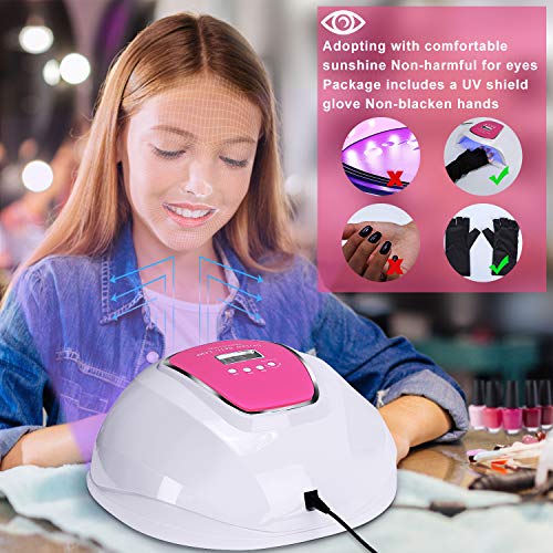 UV Nail Lamp 72W LED UV Nail Dryer with Sensor 4 Timer Setting Professional UV Gel Nail Lamp with UV Shield Glove for Led UV Builder Gel Finger Nail Polish