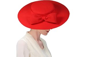 HIMESPORT Wide Brim Hats for Women Big Bowknot Formal Occasion Kentucky Cap Lady Wedding Cocktail Party Flat Top Fedoras