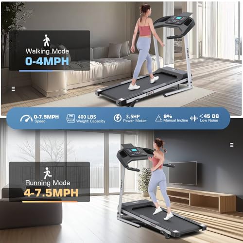 Treadmill with Incline, FUNMILY 3.5HP Heavy Duty Folding Treadmill for Home, 350 lb Capacity Walking Running Machine with Smart Fitness Tracking, 12 Preset Programs, LCD Display, 2 Control Methods