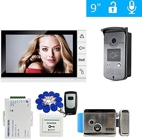 9" Color Screen Video Door Phone Intercom System + White Monitor + Waterproof RFID Doorbell Camera + Electric Lock