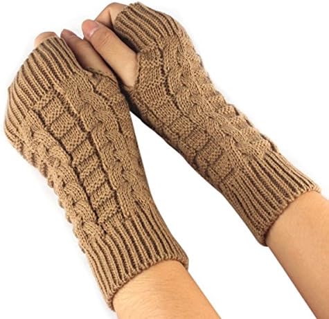 TAORE Knitted Arm Warmer Gloves Fingerless Unisex Basic Fingerless Winter Gloves (Brown)