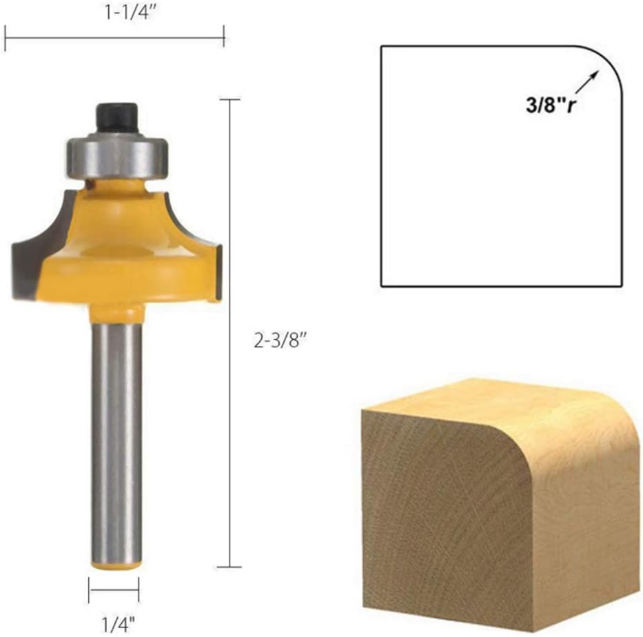 1/4-Inch Shank Roundover Edging Router Bit Set, Woodworking Milling Cutter Tools Corner Rounding Edge-forming Bit Set 1/8", 1/4", 3/8", 1/2" Radius (4 Pack) - - 