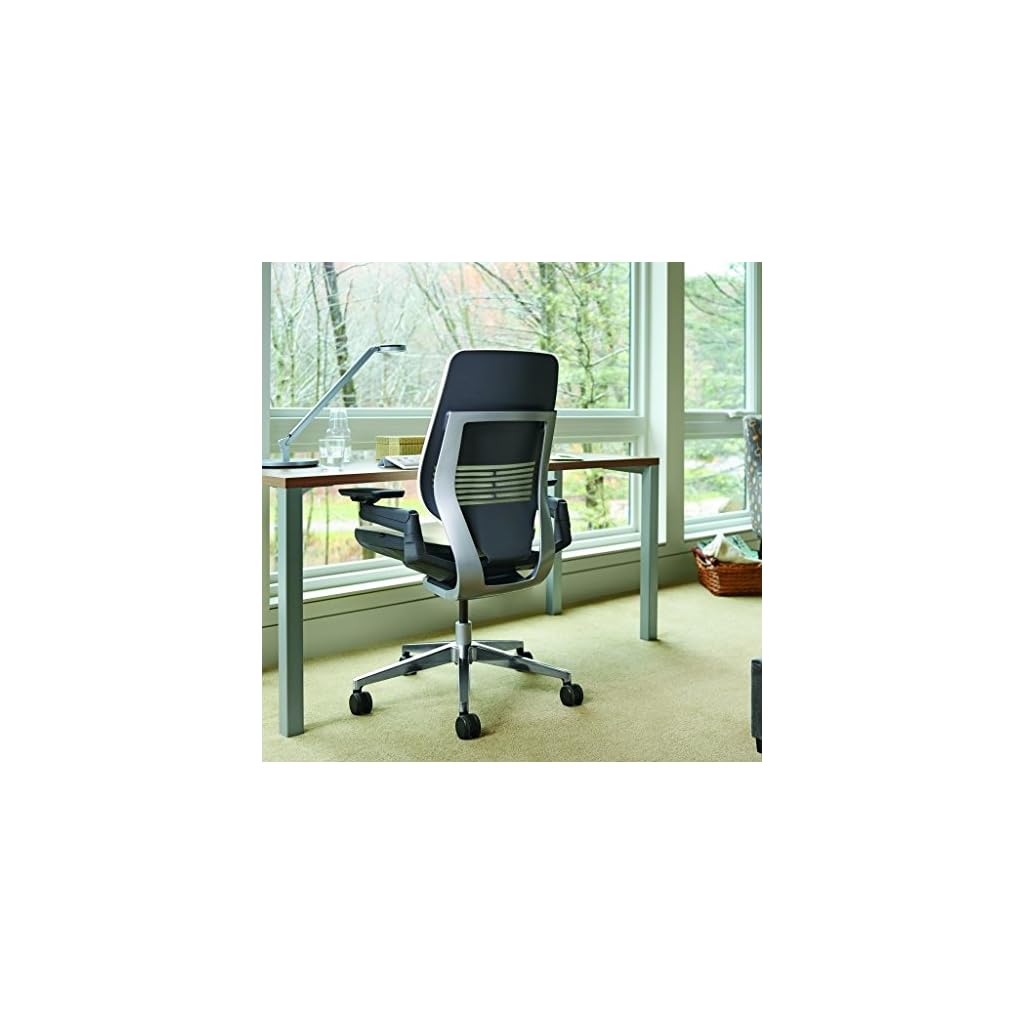 Steelcase Gesture Office Chair Buzz2 Black Upholstered Wrapped Back Platinum Metallic Frame