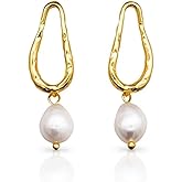18K Karat yellow gold plated over sterling silver freshwater baroque pearl drop dangle earrings jewelry gift for women- Freshwater Pearl Earrings- Nickel Free, Hypoallergenic, Waterproof