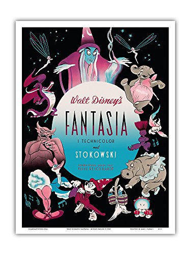 Walt Disney’s Fantasia - featuring Mickey Mouse - Music by Leopold Stokowski - Vintage Danish Film Movie Poster c.1950 - Master Art Print (Unframed) 9in x 12in