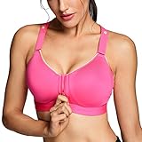 SYROKAN Women's Active Front Zipper High Impact Full Support Workout Sports Bra Hot Pink 40DD