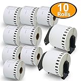 BETCKEY - 10 Rolls Compatible Brother DK-2205 62mm x 30.48m(2-3/7" x 100') Continuous Length Paper Tape Labels With Two Refillable Cartridge Frame
