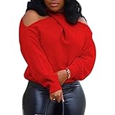 RAMOUG Women's Multi Way Halter Neck Cold Shoulder Baggy Knit Pullover Sweater