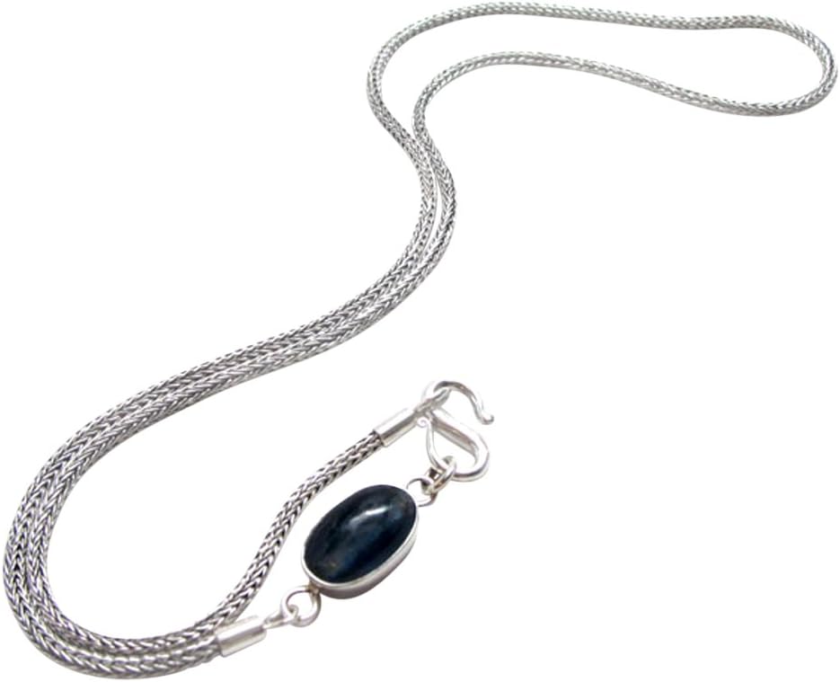 1974 Artisan Crafted Sterling Silver Naga Chain Necklace with Royal Blue Kyanite Clasp, 24"