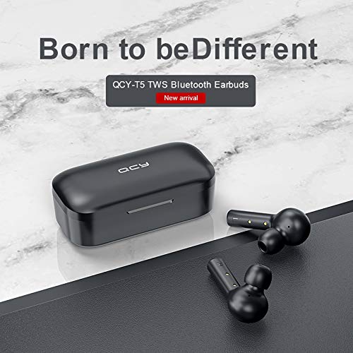QCY T5 True Wireless Earbuds with Charging Case, 5.0 Bluetooth Headphones, Black