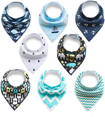 Baby Bandana Drool Bibs for Drooling and Teething, 100% Cotton Bandana Baby Bibs 8 Pack Gift Set For Boys &amp; Girls, Absorbent Washable Comfortable and Adjustable Neckerchief (BC084)