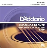 D'Addario Phosphor Bronze Acoustic Guitar Strings, Custom Light, 11-52 (EJ26)