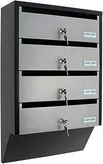 Rottner Briefkastenanlage Depot 4 silber / schwarz, ideal für Mehrfamilienhäuser