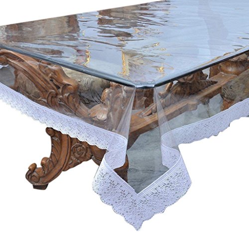 Home Covers Elegant Crystal Clear Table Cover with Beautiful White Lace Border 60
