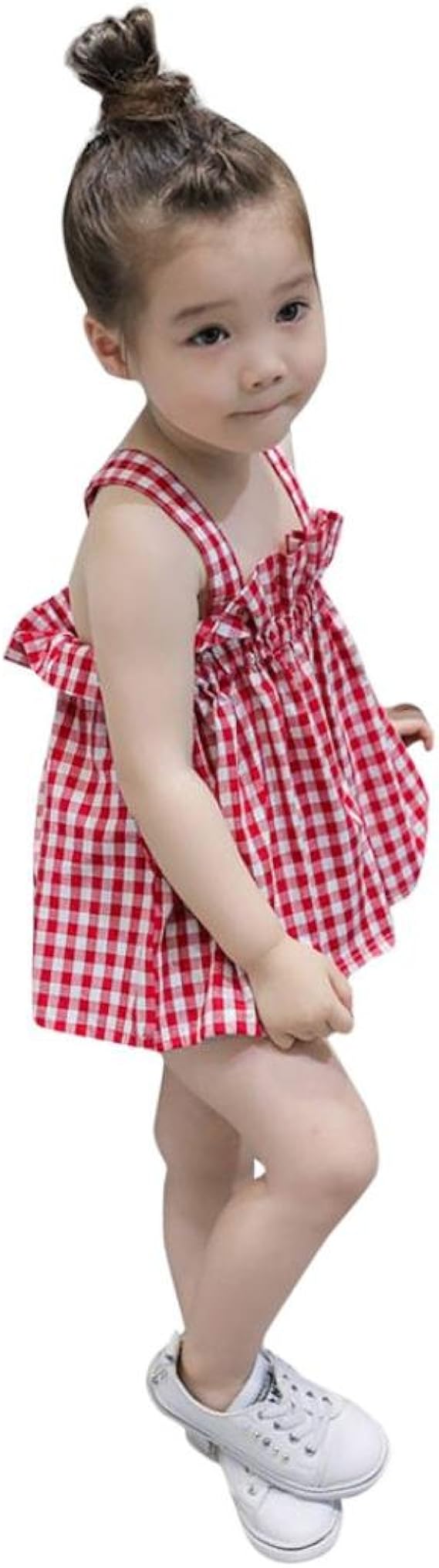 Amazon Feiscat 子供服 ドレス 女の子 ワンピース スカート 可愛い ノースリーブ ベストセラー ガールズドレス ハット プリンセスドレス カジュアル おしゃれ 無地 お出かけ グリッド柄 海 夏 130 レッド ワンピース チュニック 通販
