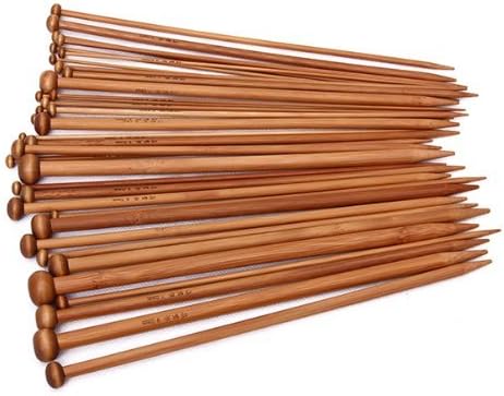 Set of 36 Single Pointed Carbonized Bamboo Knitting Needles of 18 Different Sizes