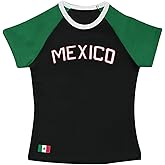 Weetiotio Womens Vintage Baby Tees Mexico Jersey Shirts for Women Mexican Y2k Graphic Crop Tops Cropped Tee 2000s Clothing