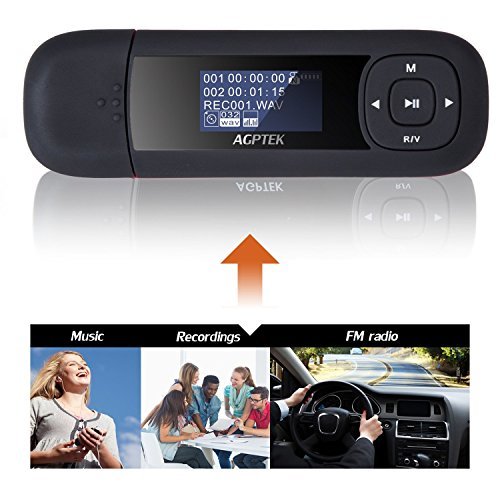 AGPTEK U3 USB Stick Mp3 Player, 8GB Music Player Supports Replaceable AAA Battery, Recording, FM