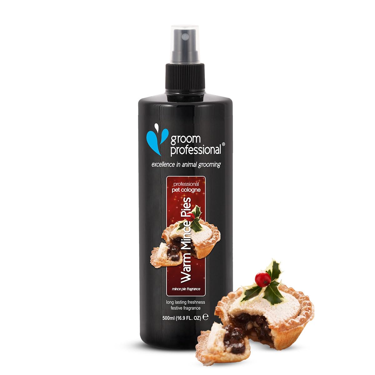 GROOM PROFESSIONAL Warm Mince Pies Dog Cologne Spray - Dog Perfume Spray - Dog Spray for Smelly Dogs - Sumptuous Festive Scent - Perfect for Use Between Washes - Long-Lasting Scent, 500ml