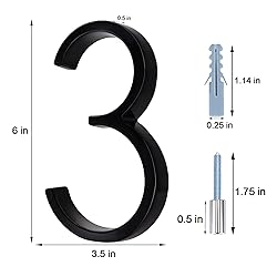 6 in Large House Numbers, Metal Modern House