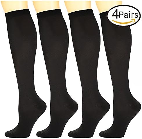 4 pair Compression Socks for Women &amp; Men - Best For Running, Athletic Sports, Crossfit, Flight Travel - Maternity Pregnancy, Shin Splints - Below Knee High (Large/L-large, black)