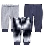 Moon and Back Baby Set of 3 Organic Pants, Navy Sea, 24 Months