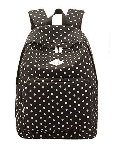 Leegoal Lightweight Casual Polk Dots Daypack Backpack Canvas Bookbag School Bags for Women, Black