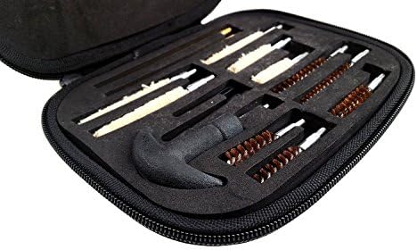 Universal Gun Handgun Pistol Cleaning Kit and Black Portable Travel Case - 16 Pieces, compact small rods 22 357 38 40 44 45 9mm metal brushes MNO (Black Zipper Case)
